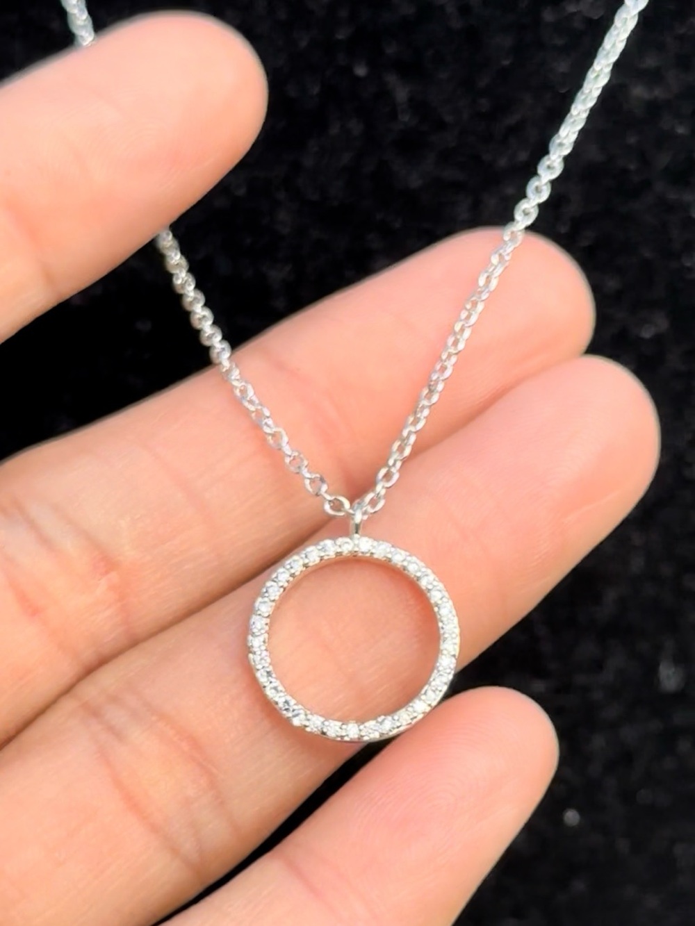 Swarovski Crystal Pavé Open Circle Pendant Necklace Adjustable Cable Chain